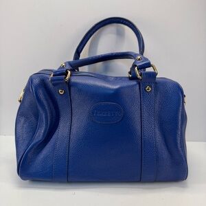Terzetto Royal Blue pebbled leather dbl handle zipper closure Satchel